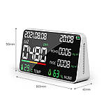 Датчик якості повітря в приміщенні 5-в-1, цифровий вимірювач рівня СО2 TVOC HCOH, термогігрометр годинник, фото 5