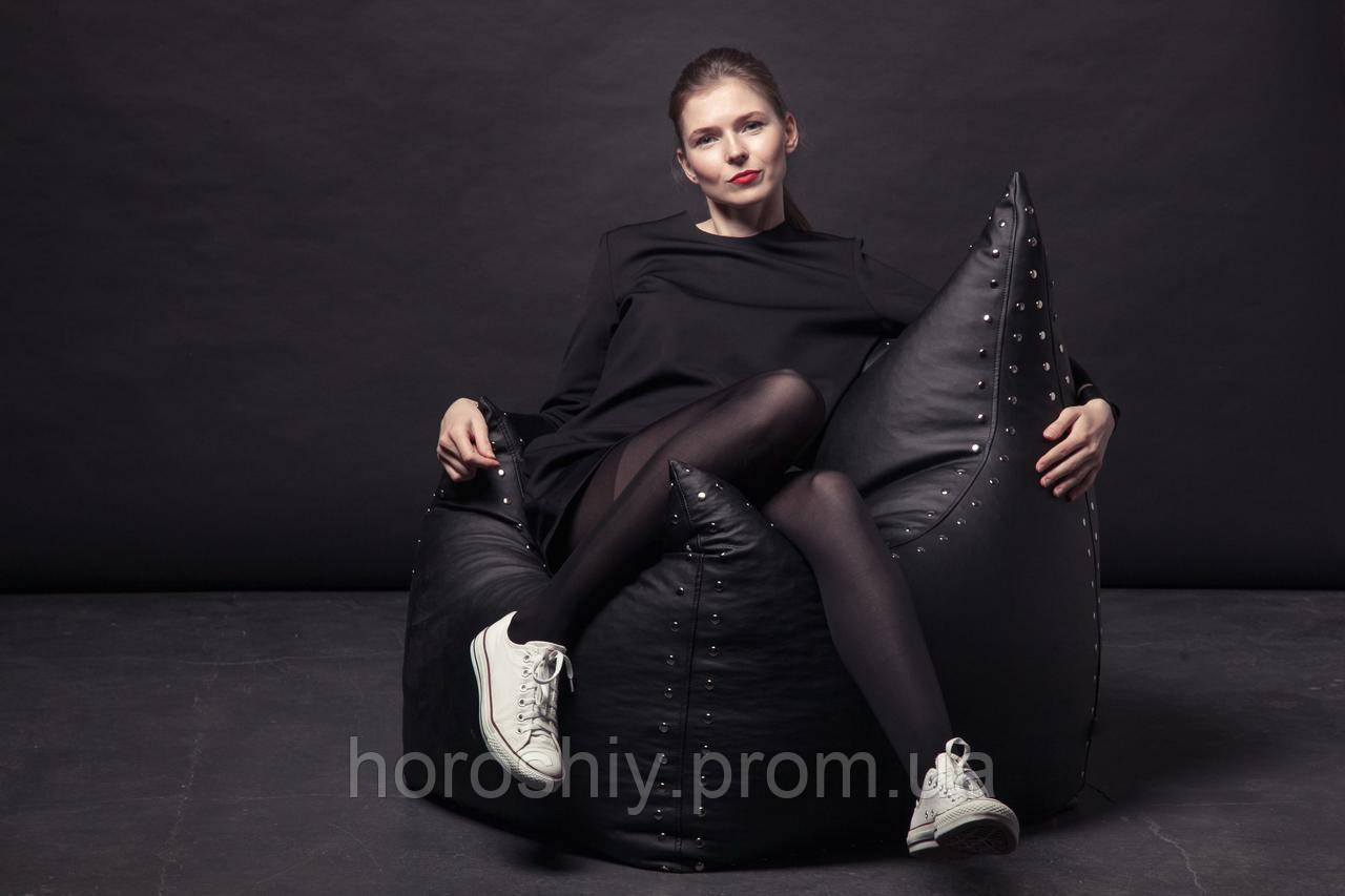 Кресло мешок черный Кожзам премиум + заклепки YETI HOME Авиатор - фото 7 - id-p1565345286