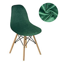 Чехол на стул бархатный. Универсальный эластичный чехол на стул. Велюровый чехол на стул со спинкой (зеленый)