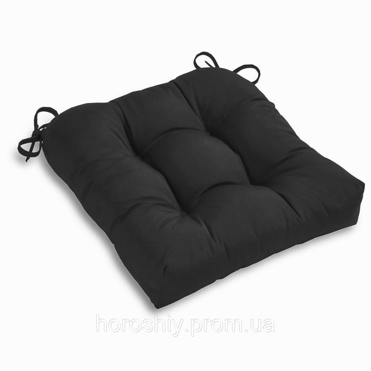 Подушка на стілець чорна із зав'язками з холлофайберу 35х35х10 YETI HOME Оксфорд