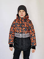 Демисезонная куртка-жилет для мальчика «Дис» чёрная с оранжевым принтом 110