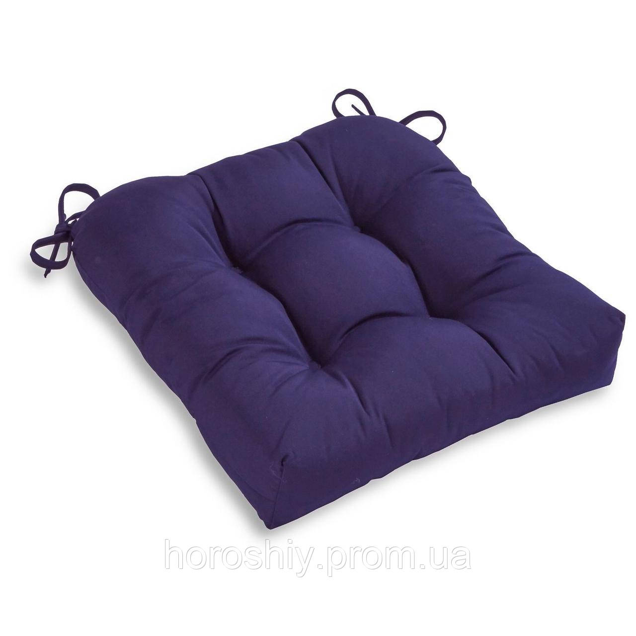 Вулична подушка-сидушка для стільця крісла з холлофайбера 40х40х10 Дралон тканина Темно-Синій