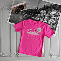 Детская яркая солнцезащитная футболка для плавания с upf 50+ Фламинго