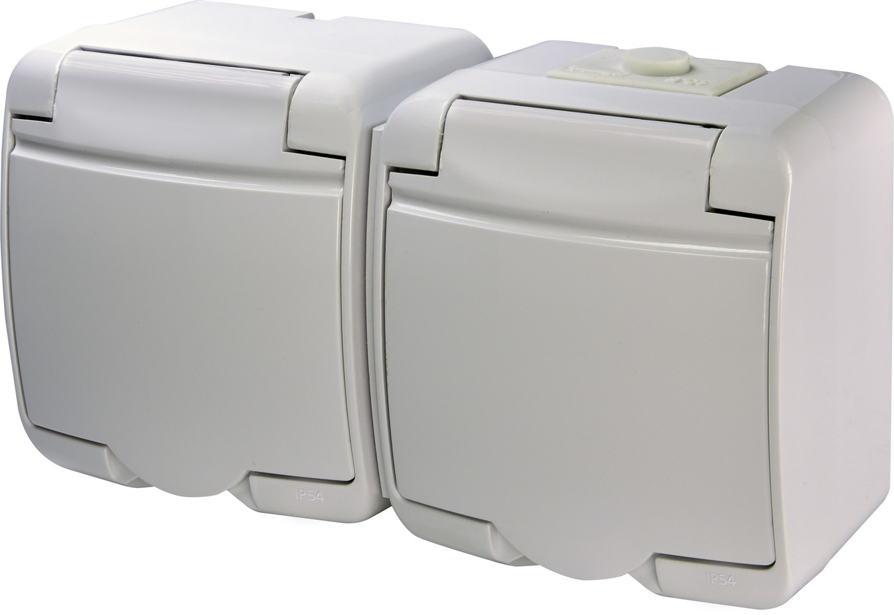 Розетка 2-а з/до Schuko RHE-2s (біла біла кришка IP44) ETI, фото 1