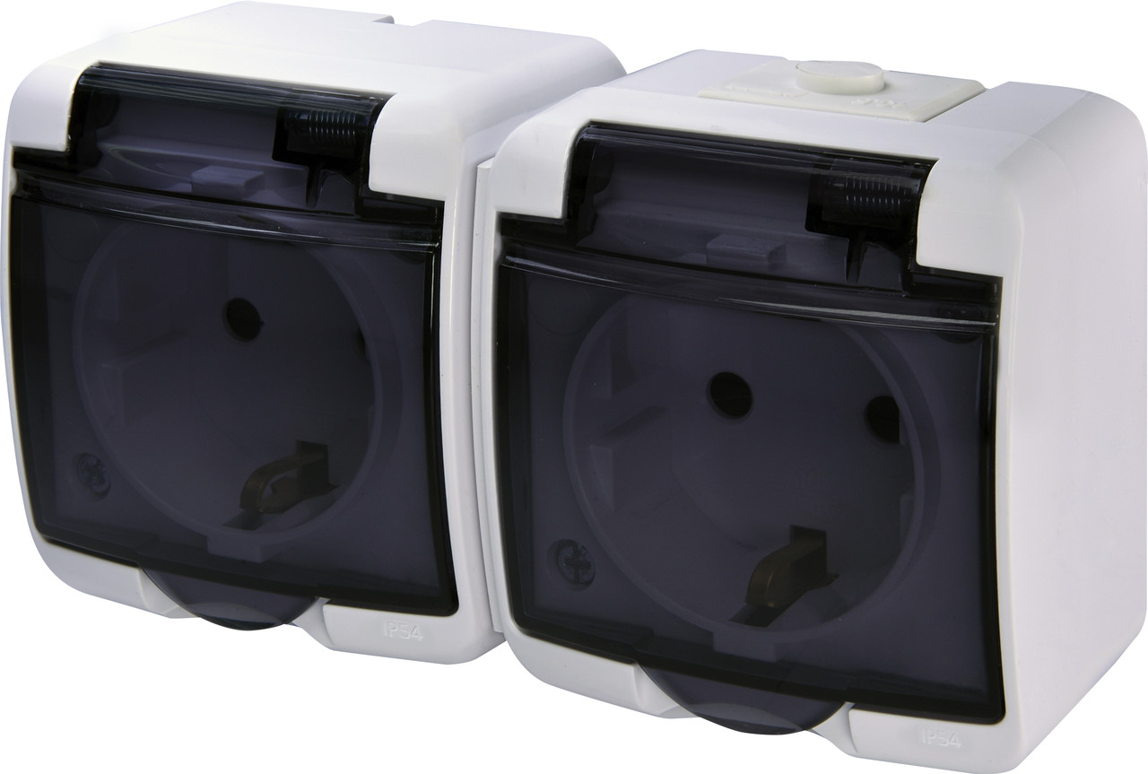 Розетка 2-а з/до Schuko RHE-2sd (біла прозора кришка IP44) ETI, фото 1