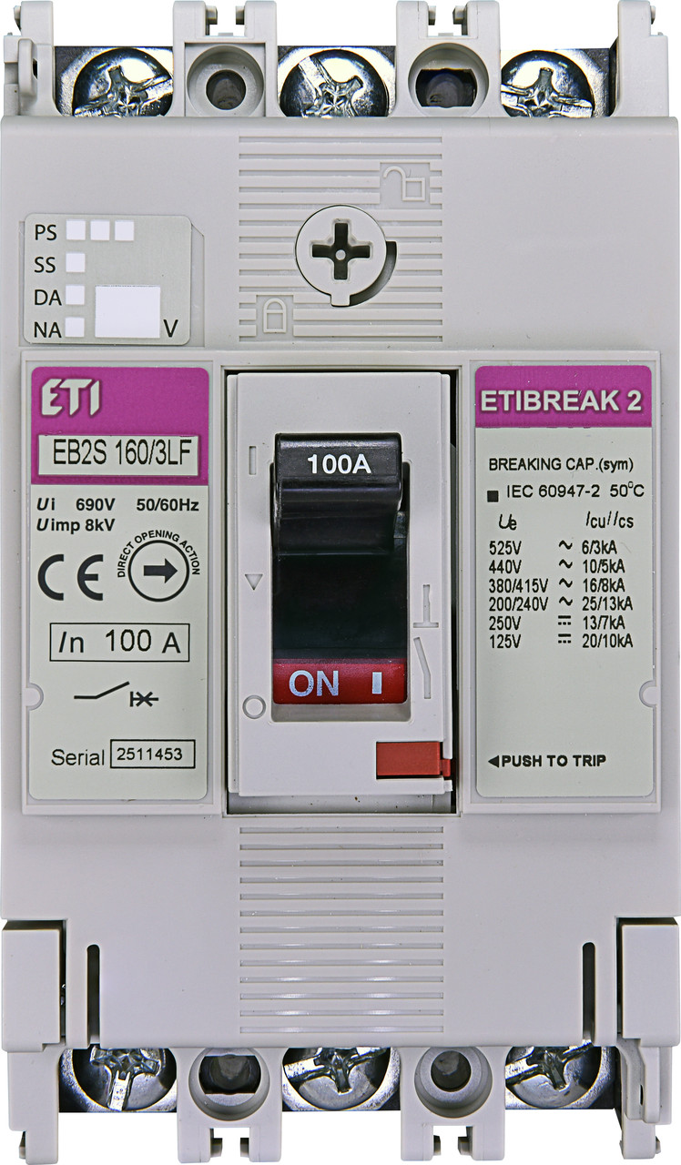 Шафовий автомат EB2S 160/3LF 100A 16kA, фікс./фікс. 3P ETI