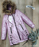 Полупальто зимнее подростковое для девочек -JXFS- розового цвета 9-10-11-12-13 лет