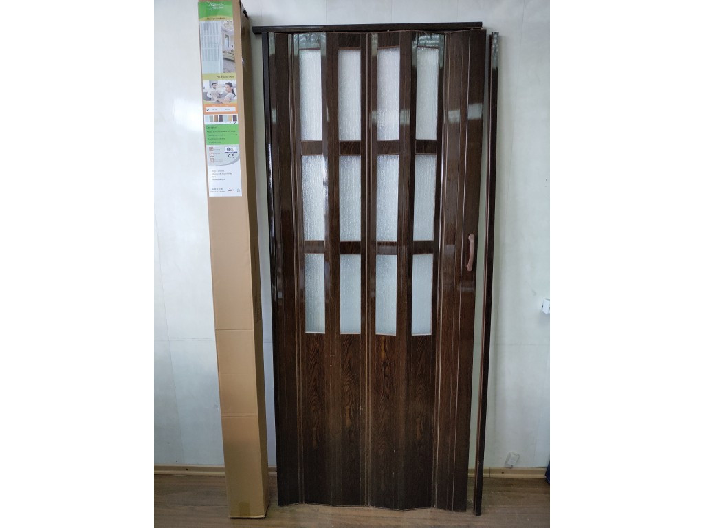 Двері гармошка полуостекленные, темний дуб 86х203. Міжкімнатні двері гармошка. Доставка., фото 1