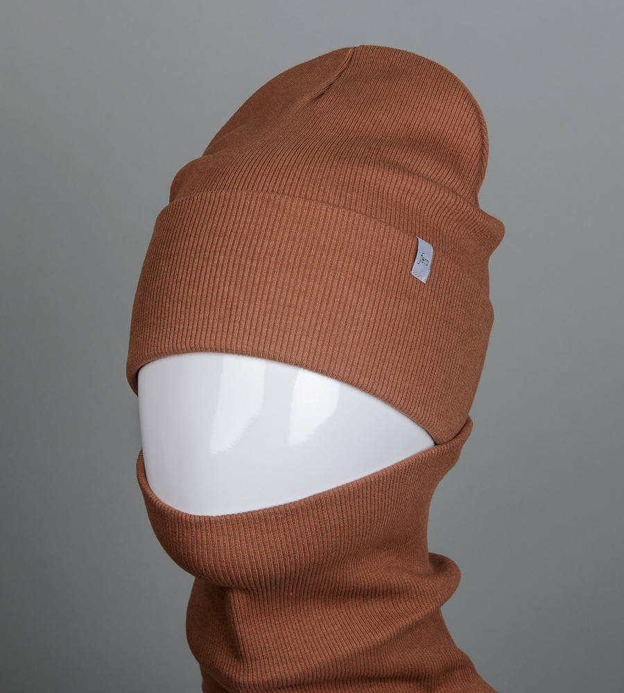 Трикотажний комплект Рубчик Шапка + Баф FERO (20222), Моко, фото 1