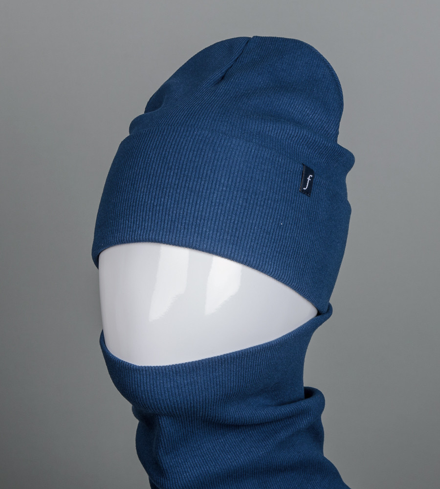 Трикотажний комплект Рубчик Шапка + Баф FERO (20222), Індиго, фото 1