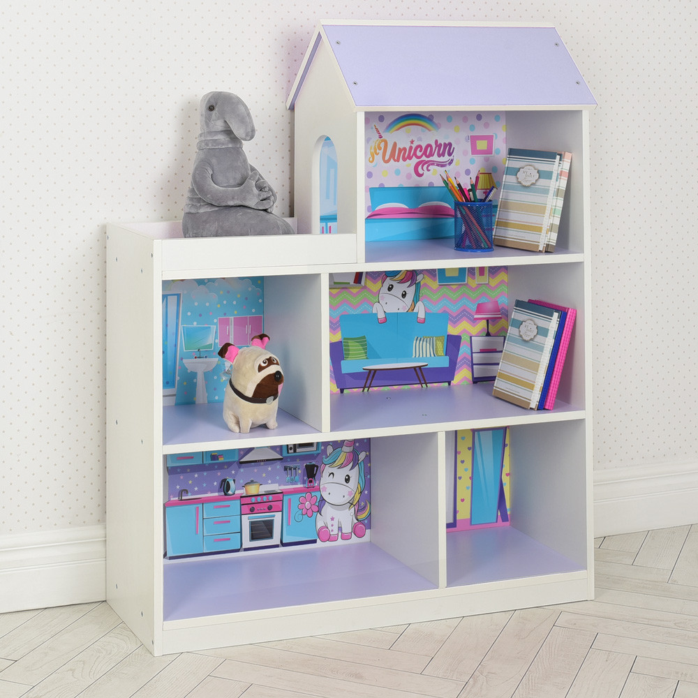 Пілочка-будиночок стелаж дитячий Bambi HB-305-5 біло-бузковий єдиноріг, фото 1