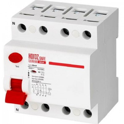 Диференціальний автомат Horoz "SAFE" 80 А 4P