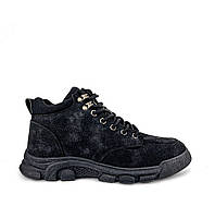 Мужские модные ботинки демисезон черные нубук на каждый день YF1210
