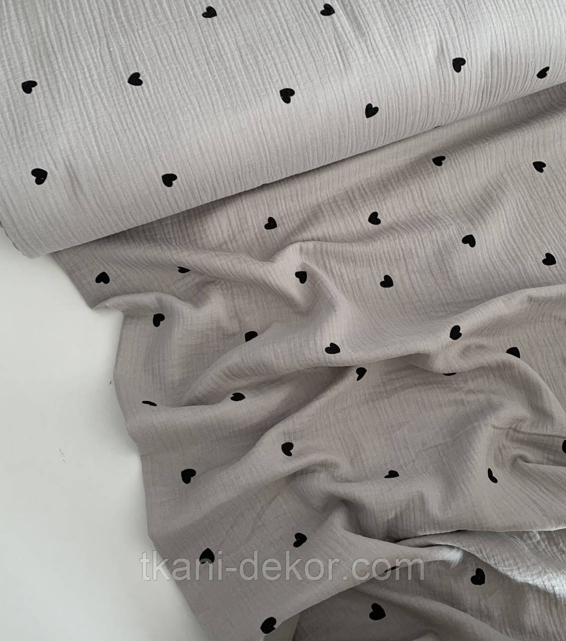 Муслін (бавовняна тканина) серця на світло-сірому (0.55*1,35 м), фото 1