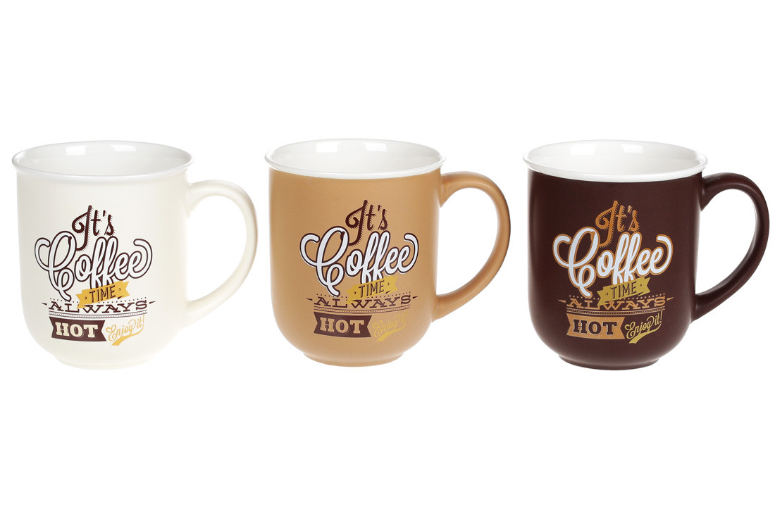 Кухоль (12шт) порцеляновий Coffee Time 380 мл, 3 види
