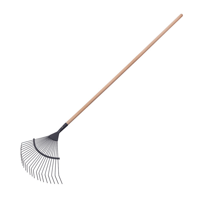 Граблі віялові металеві Woody, 22 проволочних зуба, дерев'яний держак 1660мм, фото 1