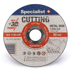 Диск абразивний відрізний по металу/нержавіючій сталі Specialist+ CUTTING 125x1x22