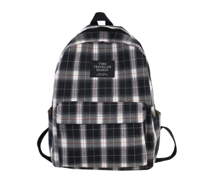 Молодіжний стильний рюкзак в клітку підлітковий місткий для старшокласників чорного кольору