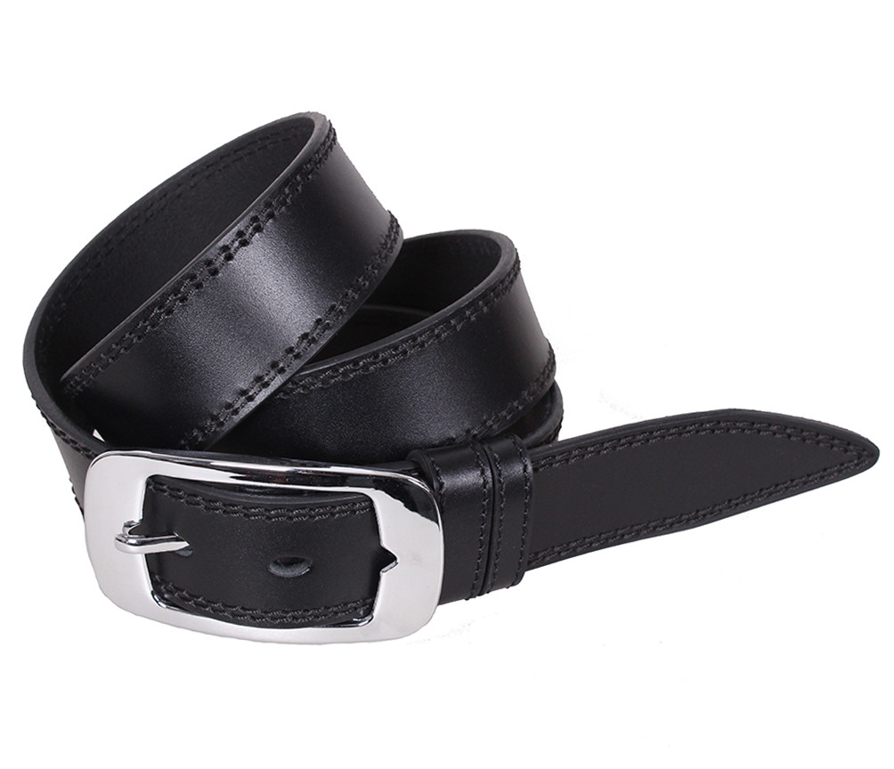 Чоловічий ремінь з натуральної шкіри під джинси LL608-199 Чорний