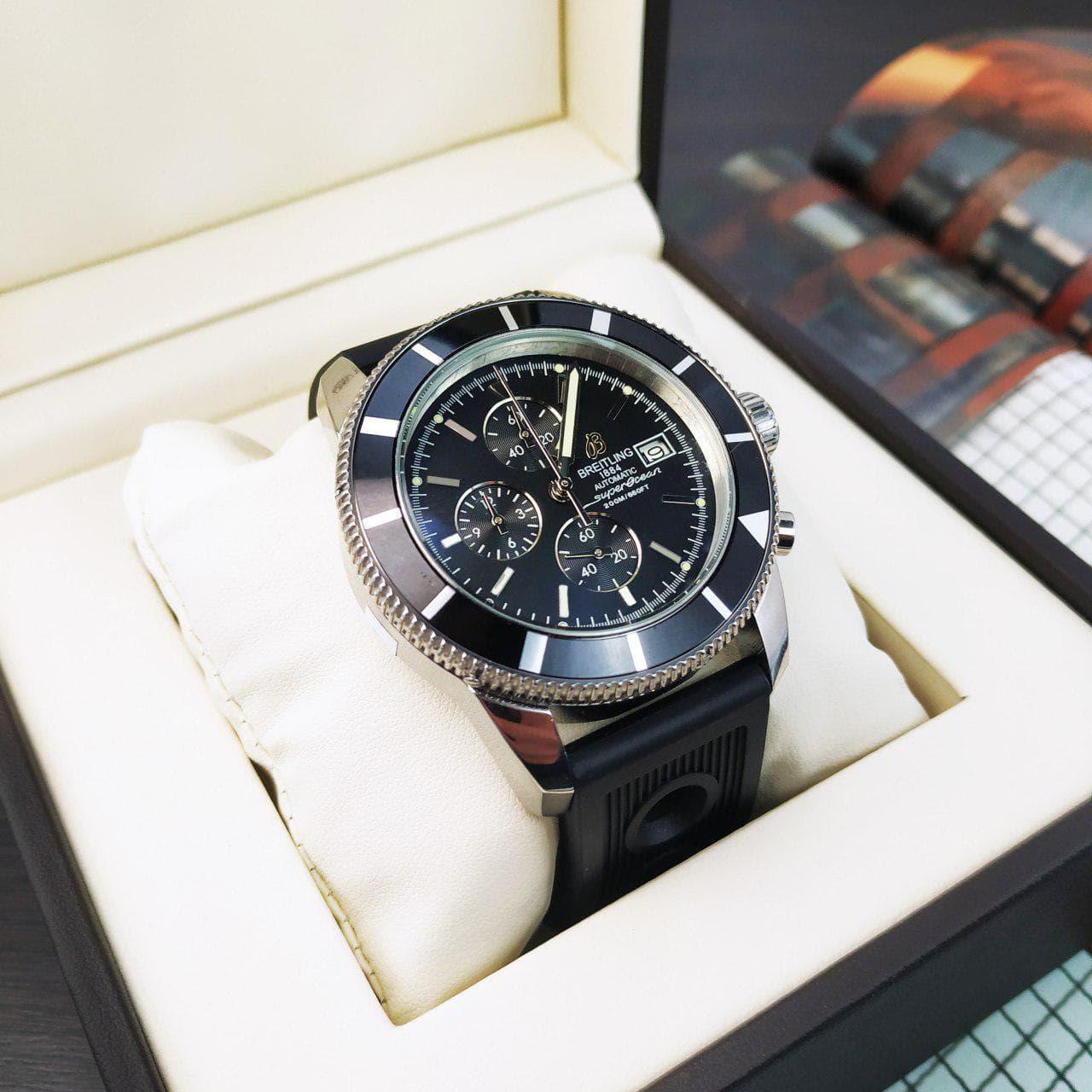 Чоловічий наручний годинник кварцові гарантія 12 місяців Breitling A23870 Chronographe Black-Silver