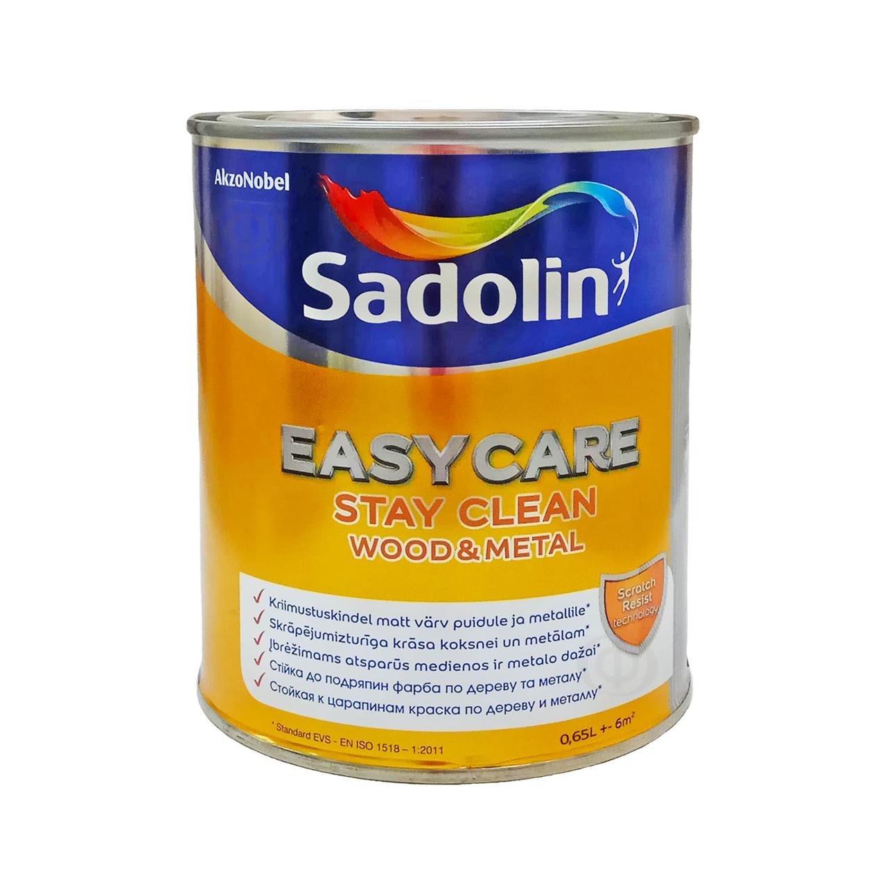 Алкідна фарба Sadolin EasyCare Wood&Metal для дерева та металу, напівматова, безбарвна, BC, 0,65 л