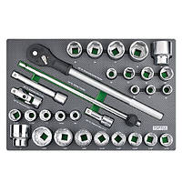 Набір головок з тріскачкою в ложементі (метр.+дюйм) 3/4" 31ед. TOPTUL GED3108