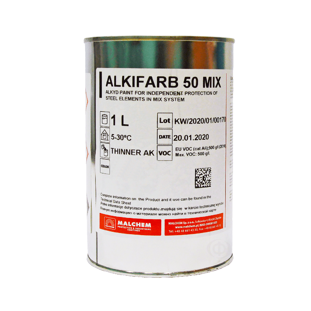 Фарба 3 в 1 по металу Malchem Alkifarb 50 антикорозійна алкідна, безбарвна, TB 3, 1 л