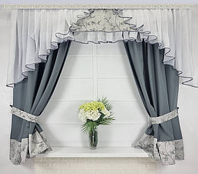 Кухонний набір штор "Ніколь Листочок" Сірий