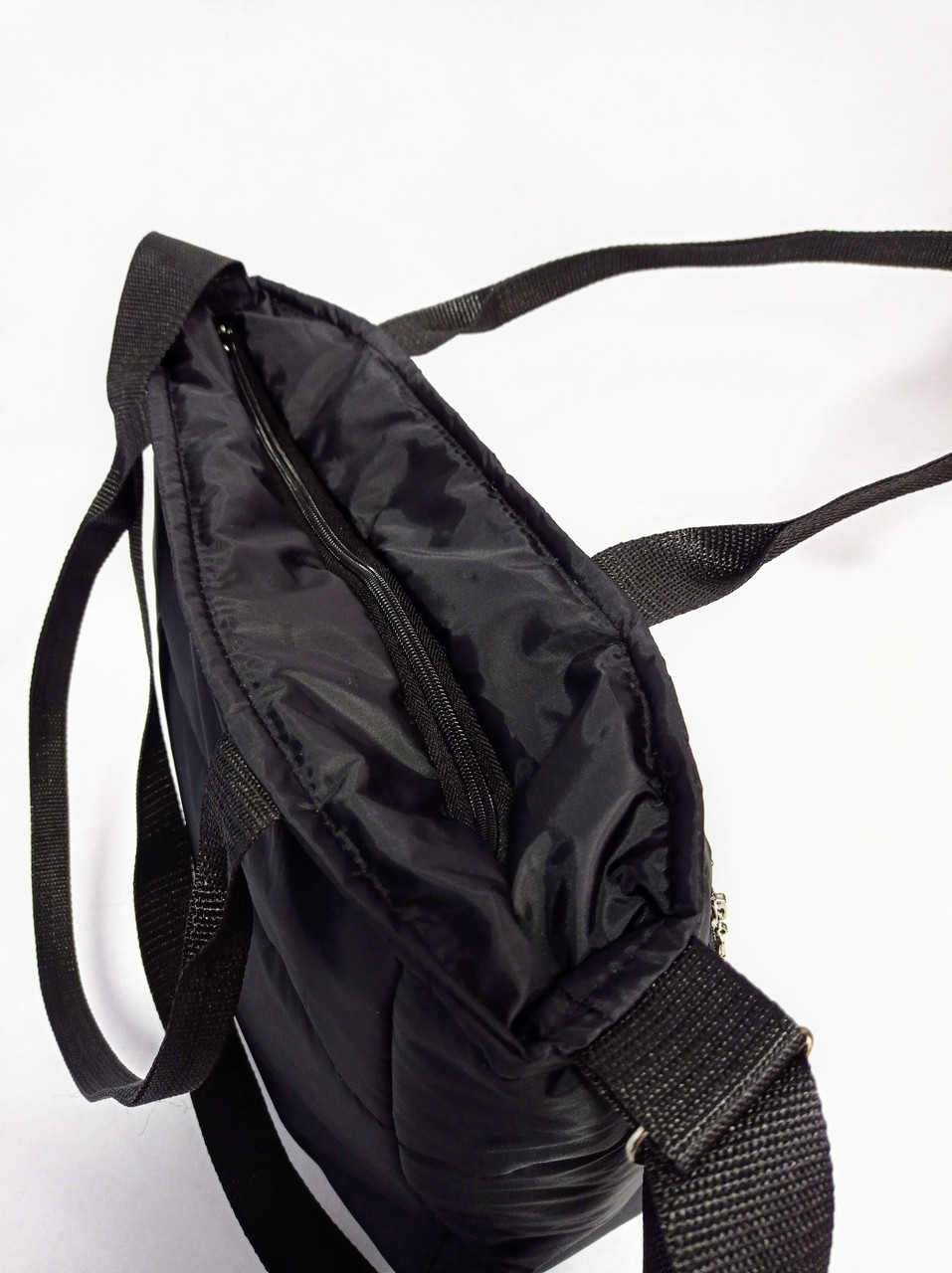 Стильная женская сумка стёганая болоньевая 45*31см чёрная (200-609) - фото 5 - id-p1565679247