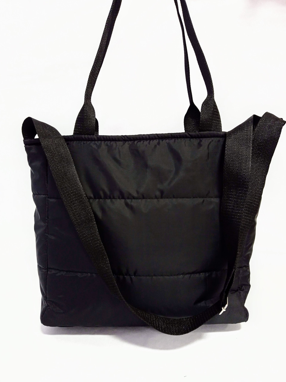 Стильная женская сумка стёганая болоньевая 45*31см чёрная (200-609) - фото 3 - id-p1565679247