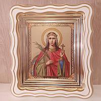 Икона Екатерина святая великомученица, лик 15х18 см, в белом фигурном деревянном киоте