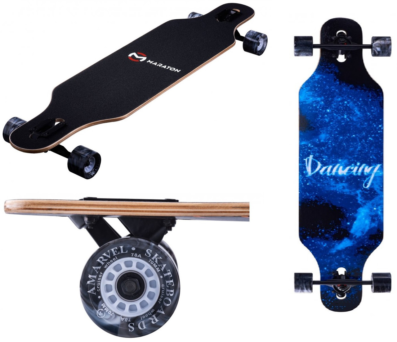 Дерев'яний Лонгборд професійний із канадського клена (чорно-синій) Maraton Monza Dancing