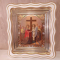 Икона Воздвижение креста Господнего, лик 15х18 см, в белом фигурном деревянном киоте