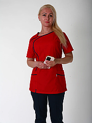 Жіночий хірургічний костюм червоний верх, темно синій низ