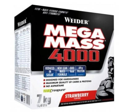 Високовуглеводний гейнер для набору ваги Weider Mega Mass 4000 7 кг, фото 2