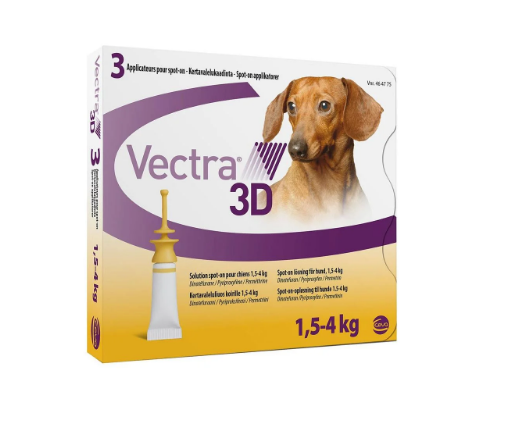 Вектра 3D – краплі інсектоакарицидні для собак 1,5 – 4 кг, 3 шт х 0,8 мл. Лікування від бліх, клей, власоїдів