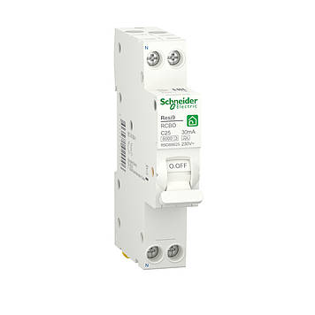 Компактний дифавтомат RESI9 Schneider Electric 25А, 30мA, 1P+N, 6кA, крива С, тип А