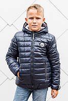 Куртка для хлопчика підлітка демі «Футбік» двостороння синя із сірим 98-104