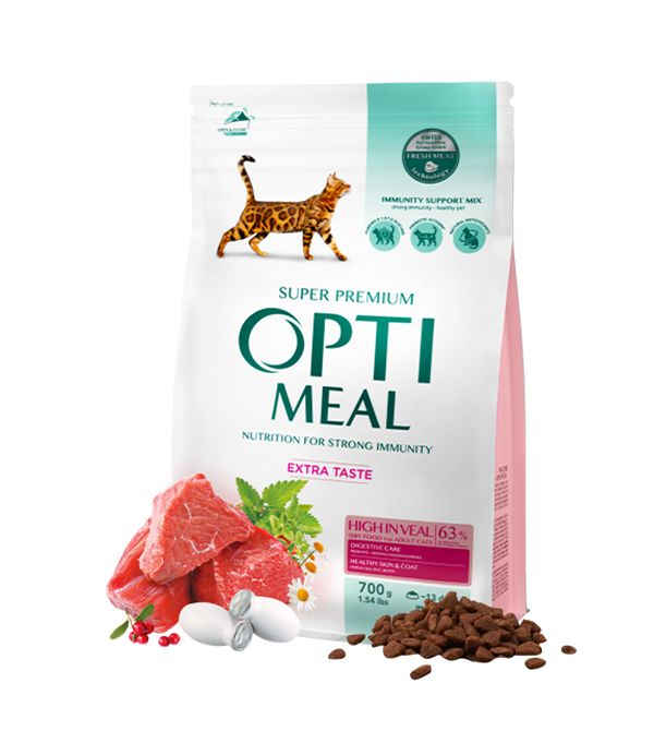 Optimeal 700 г з телятиною сухий для дорослих котів та кішок, фото 1