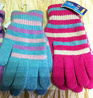 Подростковые и Женские одинарные перчатки из шерсти малиновые и бирюзовые.