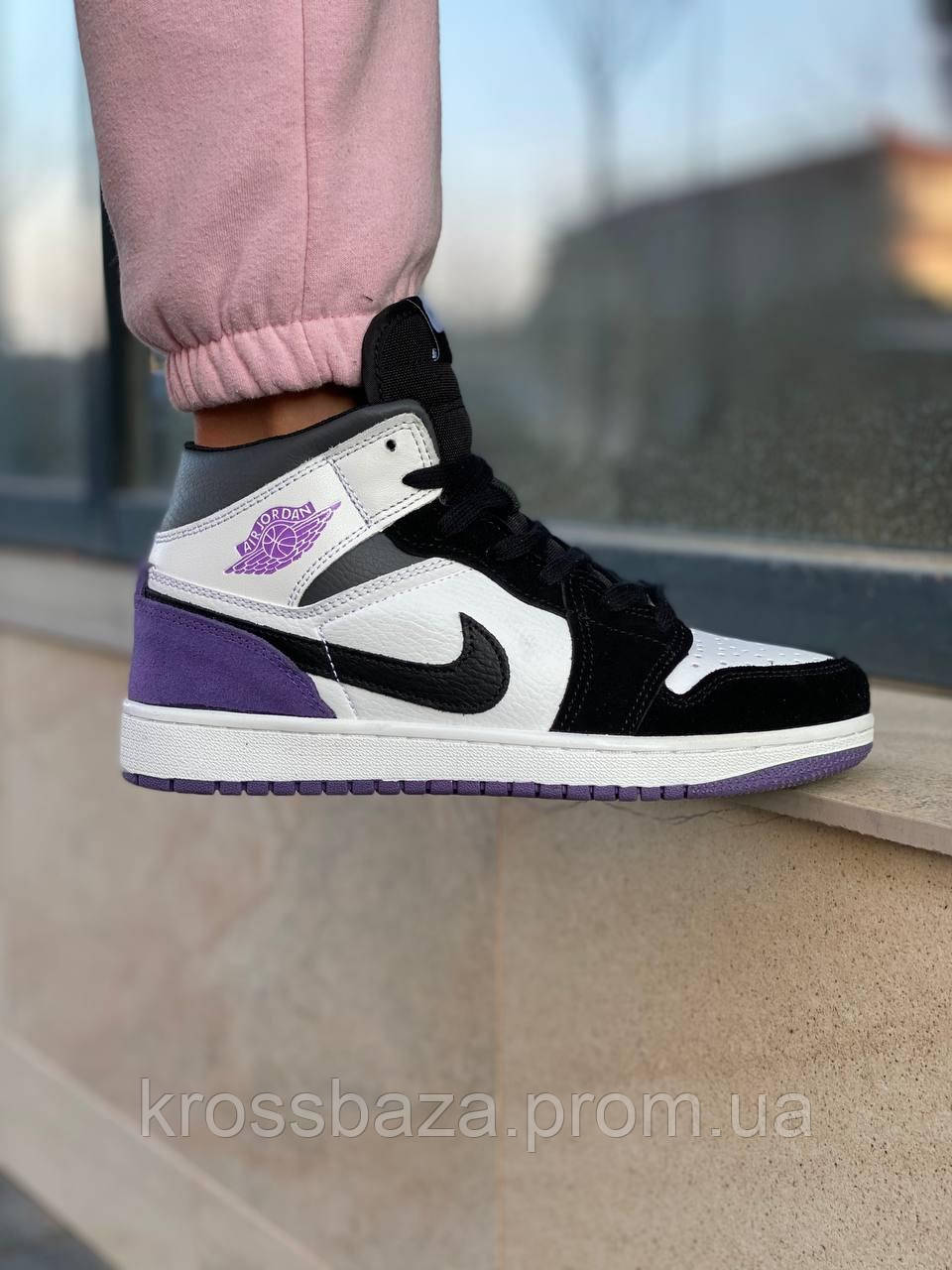 Купить Женские кроссовки черно-фиолетовые Jordan 1 Mid SE Purple ...