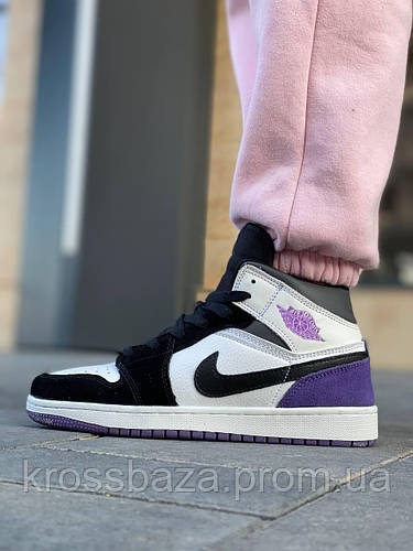 Купить Женские кроссовки черно-фиолетовые Jordan 1 Mid SE Purple ...