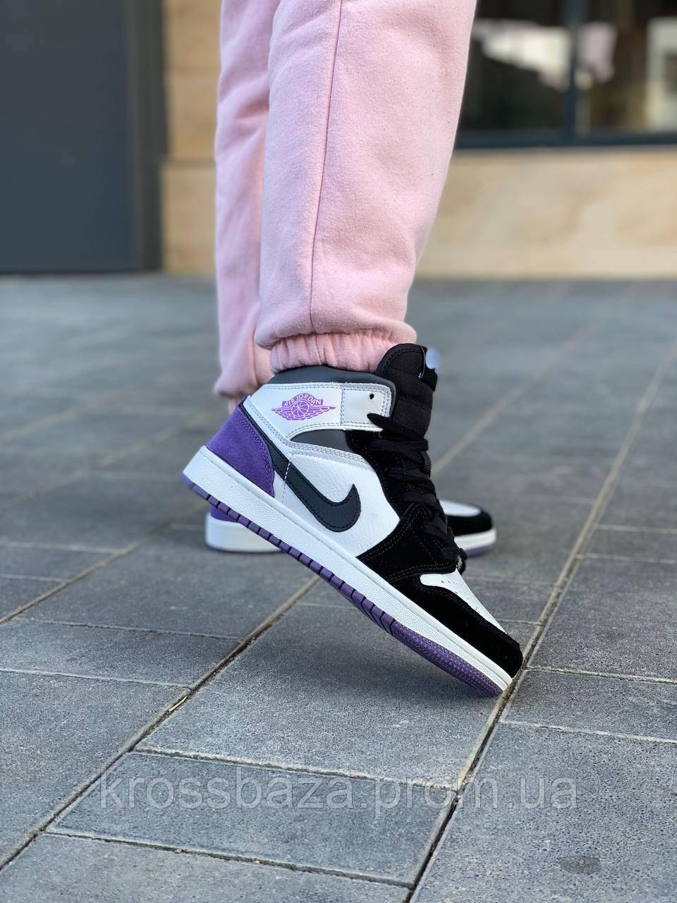 Купить Женские кроссовки черно-фиолетовые Jordan 1 Mid SE Purple ...