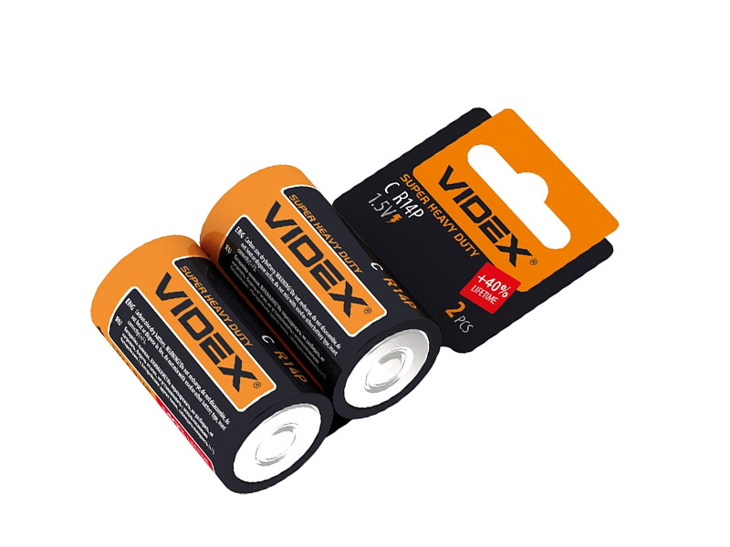 Батарейка сольова Videx R14P / C shrink card 2 шт