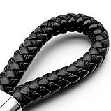 Шкіряний плетений брелок з карабіном для авто ключів з логотипом BMW, фото 3