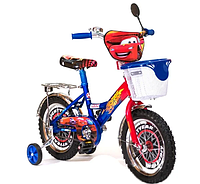 Детский двухколесный велосипед 16 дюймов Mustang Тачки с корзинкой синий