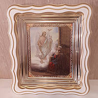 Ікона Благовіщення Пресвятої Богородиці, лик 15х18 см, у білому фігурному дерев'яному кіоті
