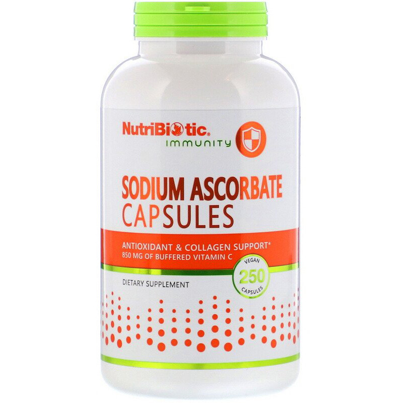 Вітамін С, NutriBiotic, Immunity "Sodium Ascorbate" антиоксидантна підтримка, 850 мг (250 капсул)