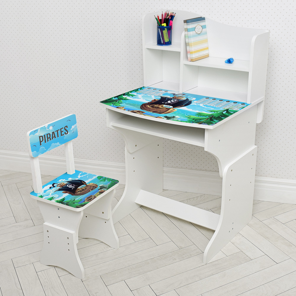Дитяча парта зі стільчиком 4 полиці регульована висота Bambi 904-107 пірати, фото 1