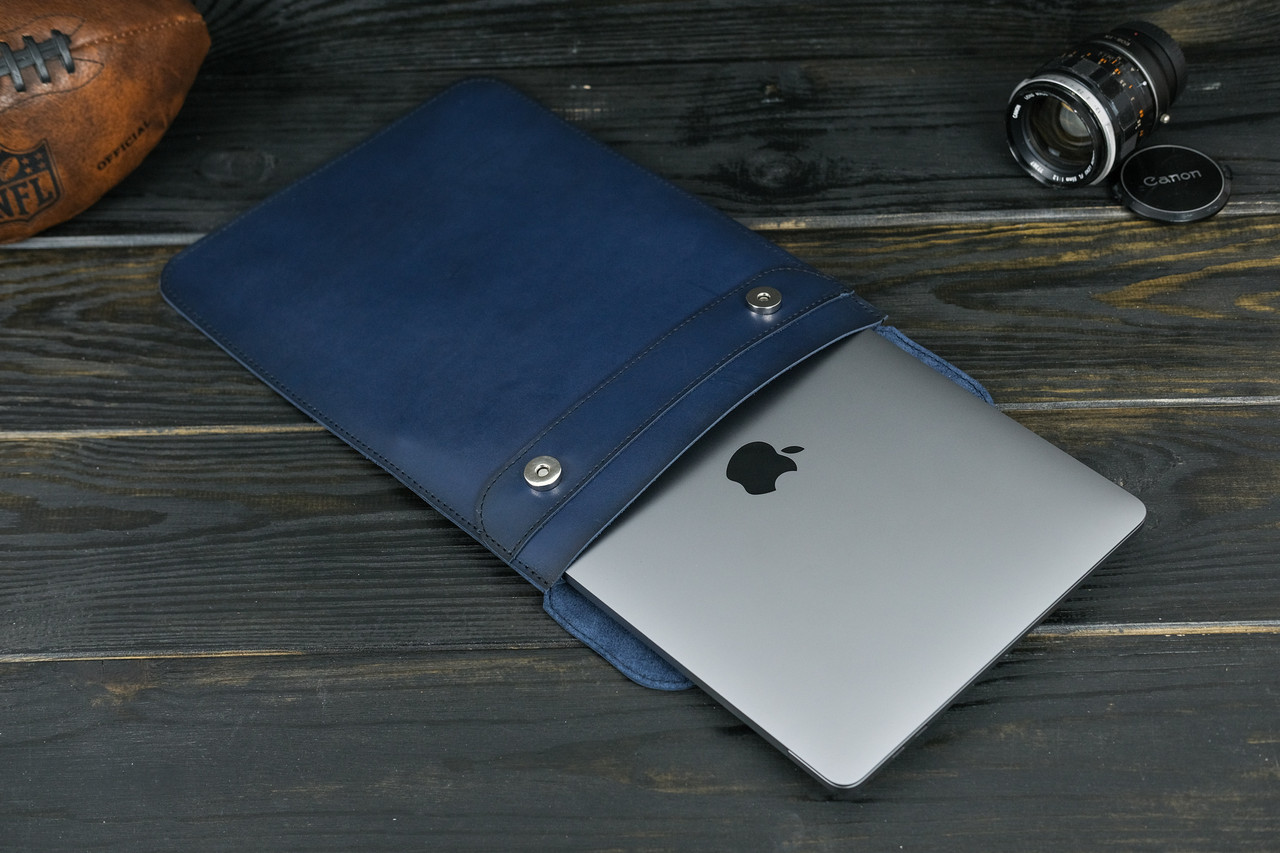 Шкіряний чохол для MacBook Air 13" (2018-2021) Дизайн №38, натуральна шкіра італійський Краст, колір Синій